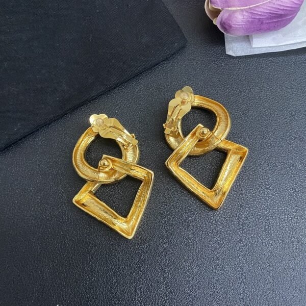European and American medieval lava brushed geometric pendant earrings, ear clip design, personalized earrings - Зображення 3