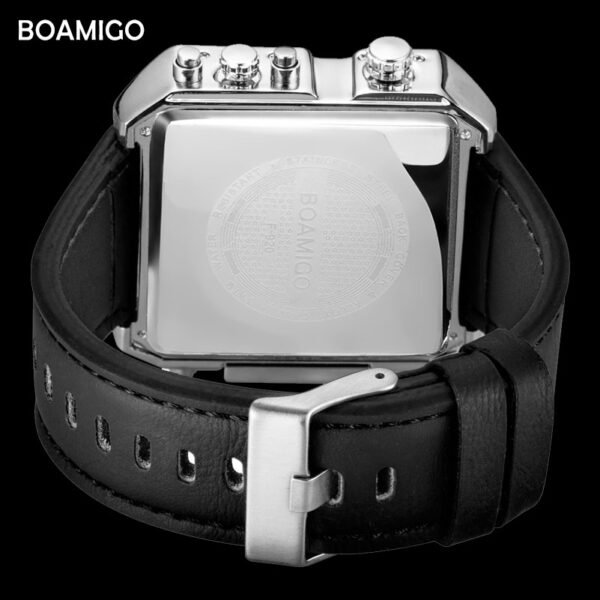 BOAMIGO Brand Men Sports Watches 3 Time Zone Big Man Fashion Military LED Watch Leather Quartz Wristwatches Relogio Masculino - Зображення 3