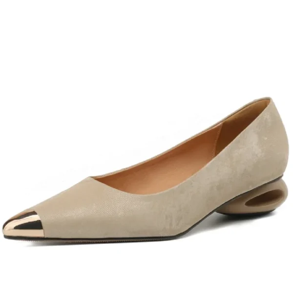 Comfortable Genuine Leather Women Heels Shoes Metal Toe Design Fashion Pure Colour Girls High Heel Shoes Easy - Зображення 8