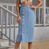 ⁦Summer New Women's Button Pack Hips Denim Skirt Fashion Slim Mid Length Jeans Skirt⁩ - الصورة ⁦4⁩