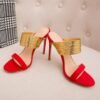 Summer Fashion High Heel Shoes Open Toe Gold Leather Cutouts Thin Heels Sandals Black Nude Red Shoes - 画像 (2)