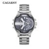 Cagarny Men Quartz Watch Casual Stainless Steel Watchband Dual Time Zones Wristwatches - 画像 (5)