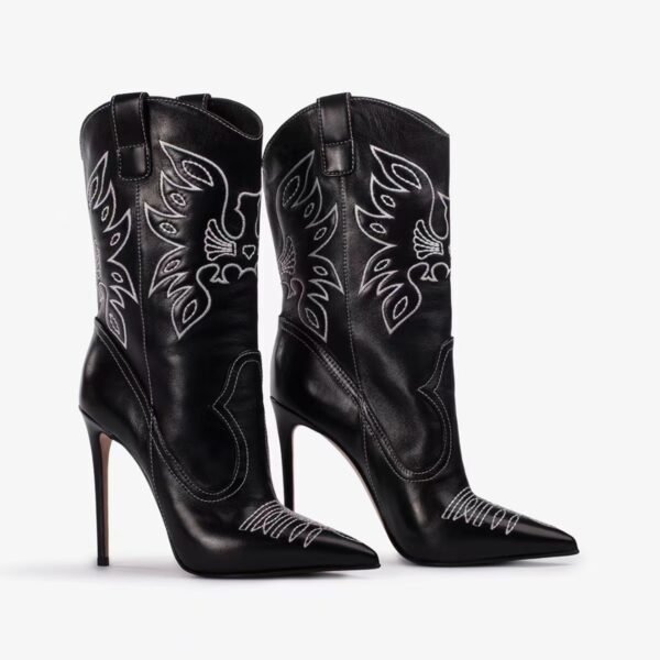Western cowboy style high heels, pointed high heels, embroidered short tube, slim and sexy knight boots, fashion boots for women – Image 7