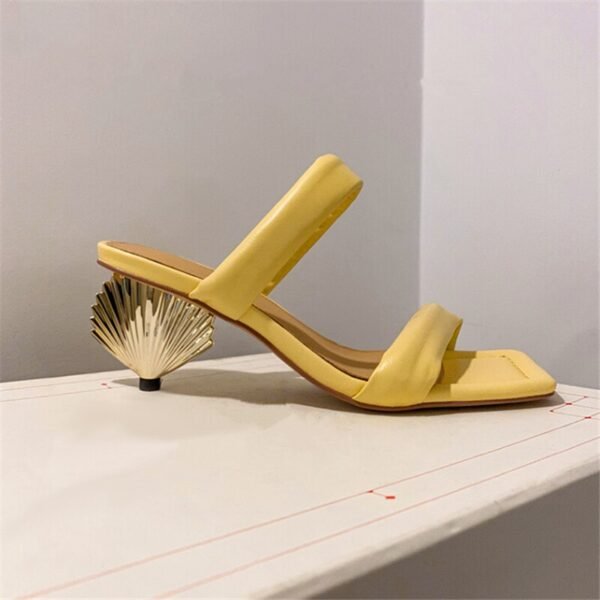 Metal Scalloped Heel Design Ladies High Heel Slippers Square toe Monster Heel Slippers Fashion Summer Party Slippers - Imagen 6