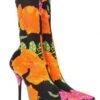 Floral Print Sexy Stiletto Sock Women Booties Stretch Pointed Toe High Heels Ankle Boots Fashion Botas Shoes Women Big Size 44