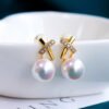 18K Gold Zircon Cross Earrings Sea Pearl - Image 3