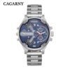Cagarny Men Quartz Watch Casual Stainless Steel Watchband Dual Time Zones Wristwatches
