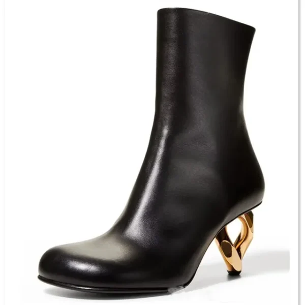 New European and American Metal Shaped High Heels Fashion Pointed Elastic Short Boots Sexy Model Show Large Women's Boots - imagine 10