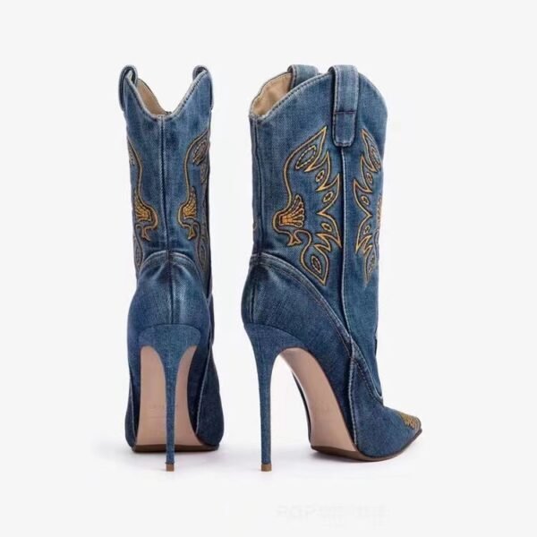 Western cowboy style high heels, pointed high heels, embroidered short tube, slim and sexy knight boots, fashion boots for women – Image 2
