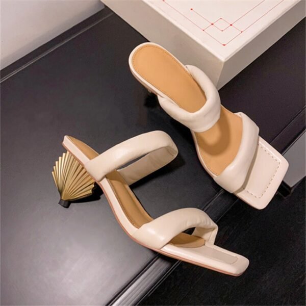 Metal Scalloped Heel Design Ladies High Heel Slippers Square toe Monster Heel Slippers Fashion Summer Party Slippers - Imagen 11
