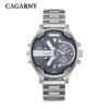 Cagarny Men Quartz Watch Casual Stainless Steel Watchband Dual Time Zones Wristwatches - 画像 (3)