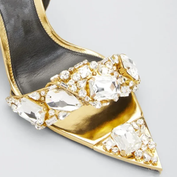 Summer Pointed Open Toe Thin High Heel Sandals Hollow Shallow Rhinestone Ankle Strap Sheepskin Rubber Lacquered Gladiator Shoes - immagine 5