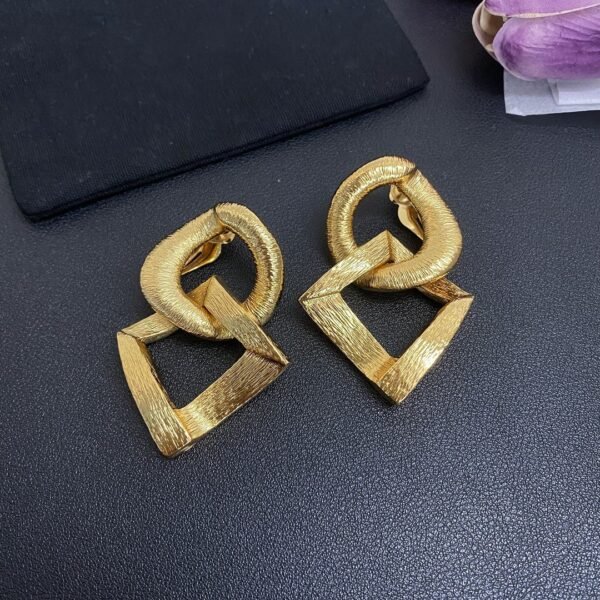 European and American medieval lava brushed geometric pendant earrings, ear clip design, personalized earrings - Зображення 5