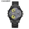 Cagarny Men Quartz Watch Casual Stainless Steel Watchband Dual Time Zones Wristwatches - 画像 (11)