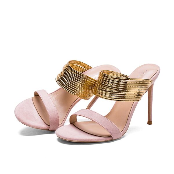 Summer Fashion High Heel Shoes Open Toe Gold Leather Cutouts Thin Heels Sandals Black Nude Red Shoes - Image 26