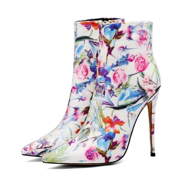 Spring Autumn Women Pointed Toe Sexy Stilettos Steel Heels 12cm Zipper Flowers Ankle Boots Large Size 43 44 45 New - Зображення 5