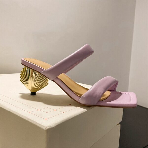 Metal Scalloped Heel Design Ladies High Heel Slippers Square toe Monster Heel Slippers Fashion Summer Party Slippers - Imagen 23