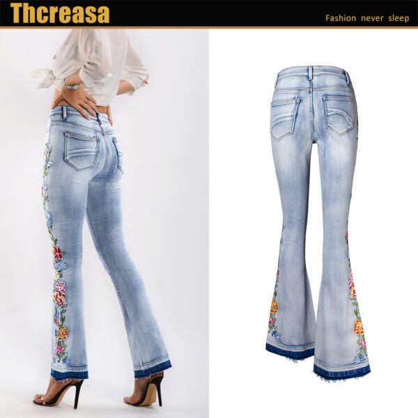 Flared Jeans Women Heavy Industry Three-Dimensional 3D Embroidery Jeans Trousers Flared Pants Large Size Women's Clothing - obrazek 2
