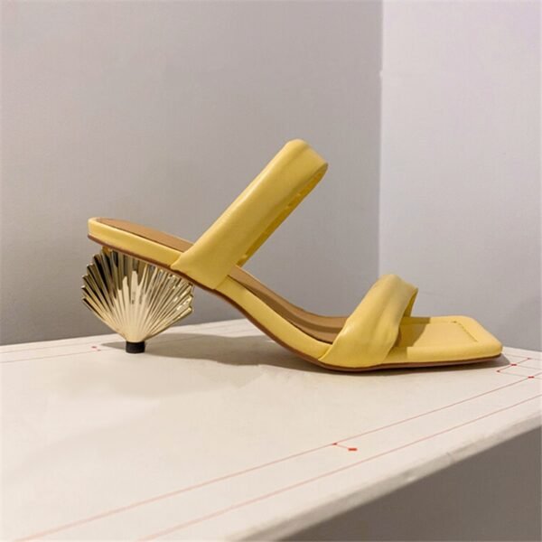 Metal Scalloped Heel Design Ladies High Heel Slippers Square toe Monster Heel Slippers Fashion Summer Party Slippers - Imagen 13