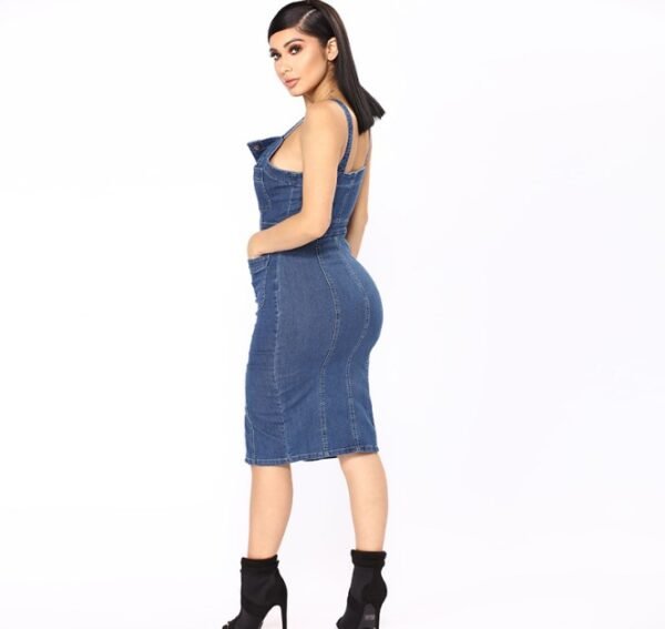 Female Sexy Spaghetti Strap Sleeveless Jeans Dresses  Clothing Women Single Breasted Party Ladies Split Denim Dress - obrazek 4