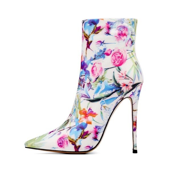 Spring Autumn Women Pointed Toe Sexy Stilettos Steel Heels 12cm Zipper Flowers Ankle Boots Large Size 43 44 45 New - Зображення 8
