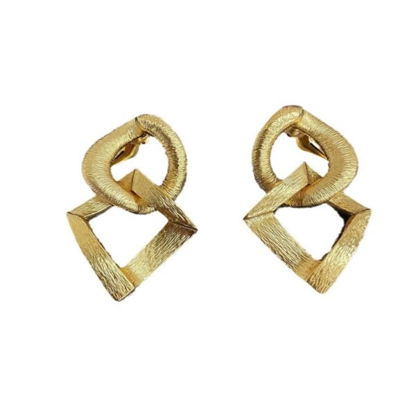 European and American medieval lava brushed geometric pendant earrings, ear clip design, personalized earrings - Зображення 2