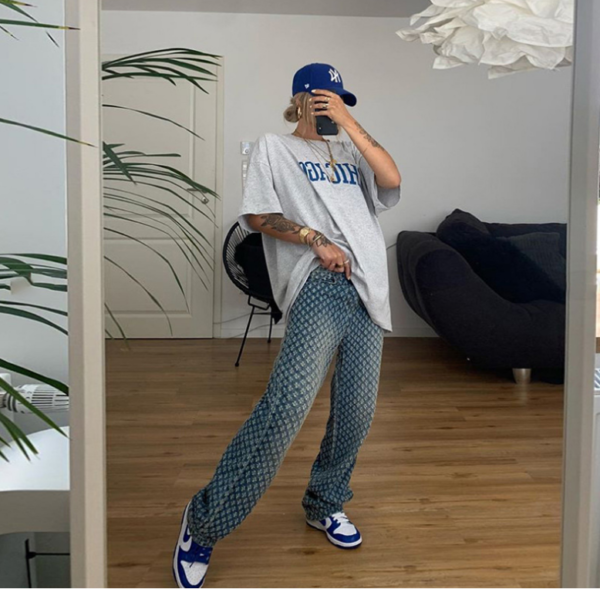 Fashion Plaid Hollow Out Hip Hop Pants Women's Jeans Club Y2K High Waist Loose Street Style Demin Color Pants Mujer - imagine 3