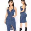 Female Sexy Spaghetti Strap Sleeveless Jeans Dresses  Clothing Women Single Breasted Party Ladies Split Denim Dress - Зображення 5