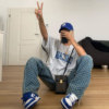 Fashion Plaid Hollow Out Hip Hop Pants Women's Jeans Club Y2K High Waist Loose Street Style Demin Color Pants Mujer