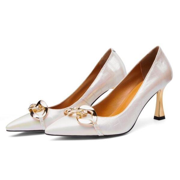 Spring New Pointed Thin Heel Light Mouth Blue Single Shoes Metal Chain Lacquer Leather Versatile Lacquer Leather High Heel Ladle Shoes - 画像 (13)