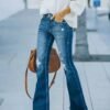 Popular Wash Micro Flare Stretch Ripped Jeans Women Trousers — изображение 4