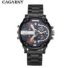 Cagarny Men Quartz Watch Casual Stainless Steel Watchband Dual Time Zones Wristwatches - 画像 (10)
