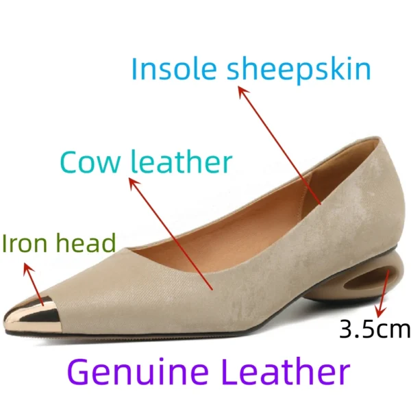 Comfortable Genuine Leather Women Heels Shoes Metal Toe Design Fashion Pure Colour Girls High Heel Shoes Easy - Зображення 2