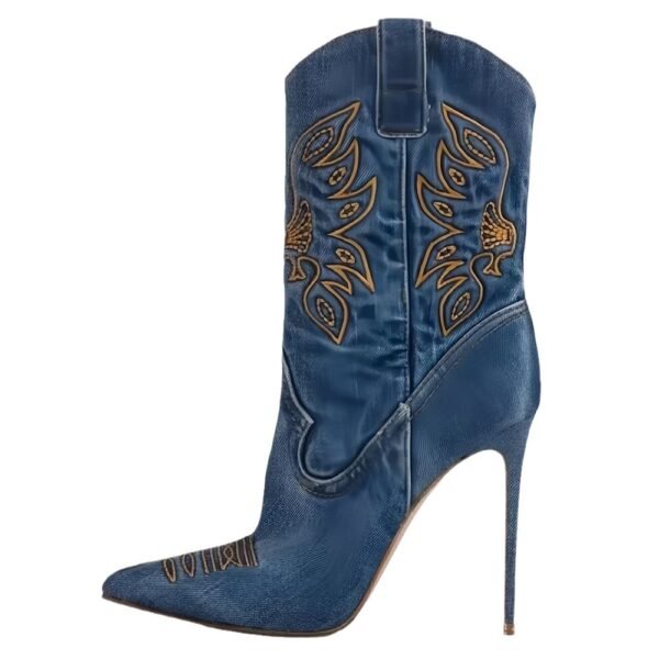 Western cowboy style high heels, pointed high heels, embroidered short tube, slim and sexy knight boots, fashion boots for women – Image 5