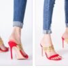 Summer Fashion High Heel Shoes Open Toe Gold Leather Cutouts Thin Heels Sandals Black Nude Red Shoes - 画像 (6)