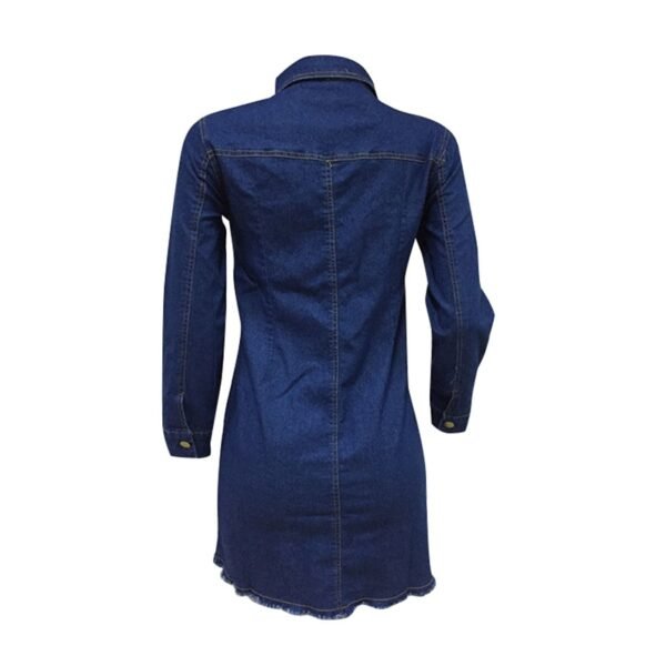 Women Sexy Holes Jeans Dress Buttons Up Turn Down Collar Long Sleeve Denim Mini Night Club Party Dresses - obrazek 6