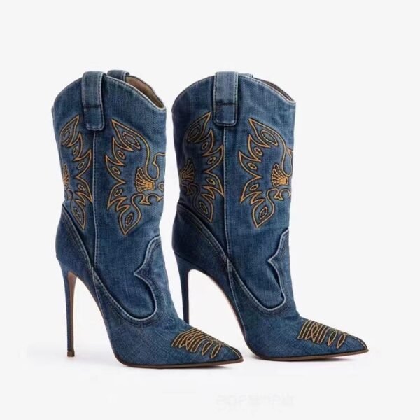 Western cowboy style high heels, pointed high heels, embroidered short tube, slim and sexy knight boots, fashion boots for women – Image 6