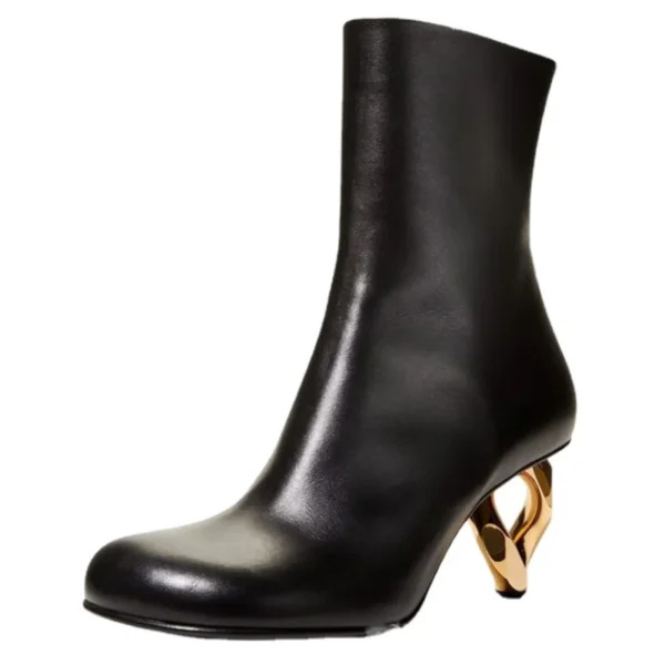 New European and American Metal Shaped High Heels Fashion Pointed Elastic Short Boots Sexy Model Show Large Women's Boots - imagine 4