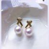 18K Gold Zircon Cross Earrings Sea Pearl - Image 4