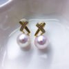 18K Gold Zircon Cross Earrings Sea Pearl - Image 5