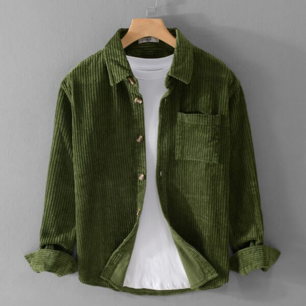 Autumn and winter men's corduroy long sleeved shirt, simple, casual, trendy, retro, handsome men's shirt - Image 3