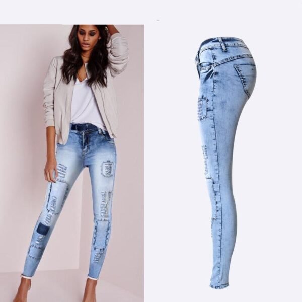 Summer Style Low Waist Sky Blue Patchwork Skinny Tights Women Pencil Jeans High Stretch Sexy Push Up Denim Women Fashion Jeans - Imagen 2