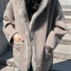 Fashion Women's Fox Fur Grass Inner Bladder Wool Coat Hooded Loose Sashes Solid Color Overcoat Winter New - Imagen 6