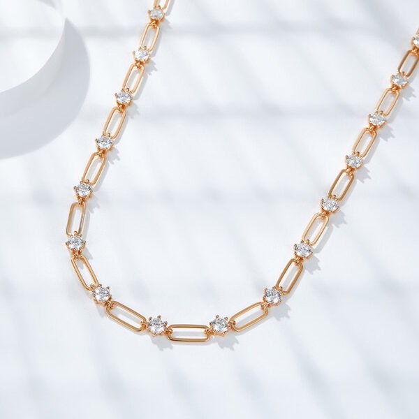 Ins Style Twin Round Diamond S925 Silver Clip Necklace Clavicle Chain - immagine 3