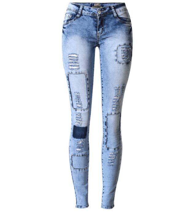 Summer Style Low Waist Sky Blue Patchwork Skinny Tights Women Pencil Jeans High Stretch Sexy Push Up Denim Women Fashion Jeans - Imagen 7