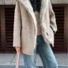 Fashion Women's Fox Fur Grass Inner Bladder Wool Coat Hooded Loose Sashes Solid Color Overcoat Winter New - Imagen 4