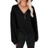 Women's Solid Color Breasted Lantern Sleeve Casual Top Women - Зображення 3