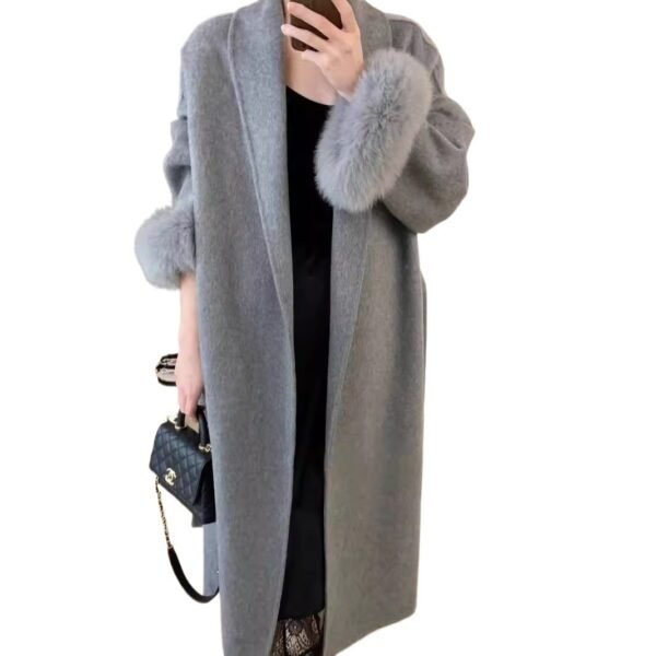 Women's Long Lapel Reversible Cashmere Coat – Image 3