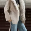 Fashion Women's Fox Fur Grass Inner Bladder Wool Coat Hooded Loose Sashes Solid Color Overcoat Winter New - Imagen 2