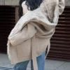 Fashion Women's Fox Fur Grass Inner Bladder Wool Coat Hooded Loose Sashes Solid Color Overcoat Winter New - Imagen 3